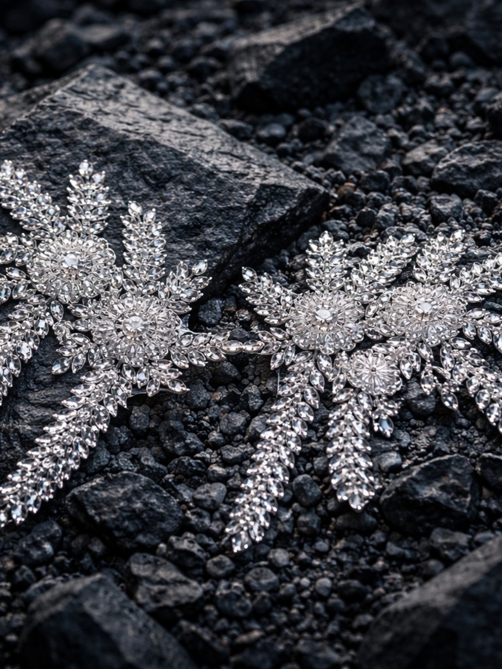 Crystal Floral 2 Rhinestone Appliques  Silver Sparkle